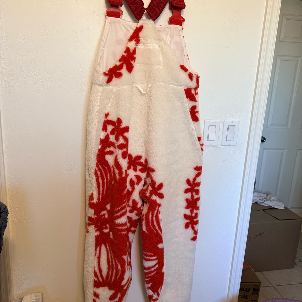 Free People Cozy Red & White Fleece Overalls Snow Pants - Picture 9 of 15